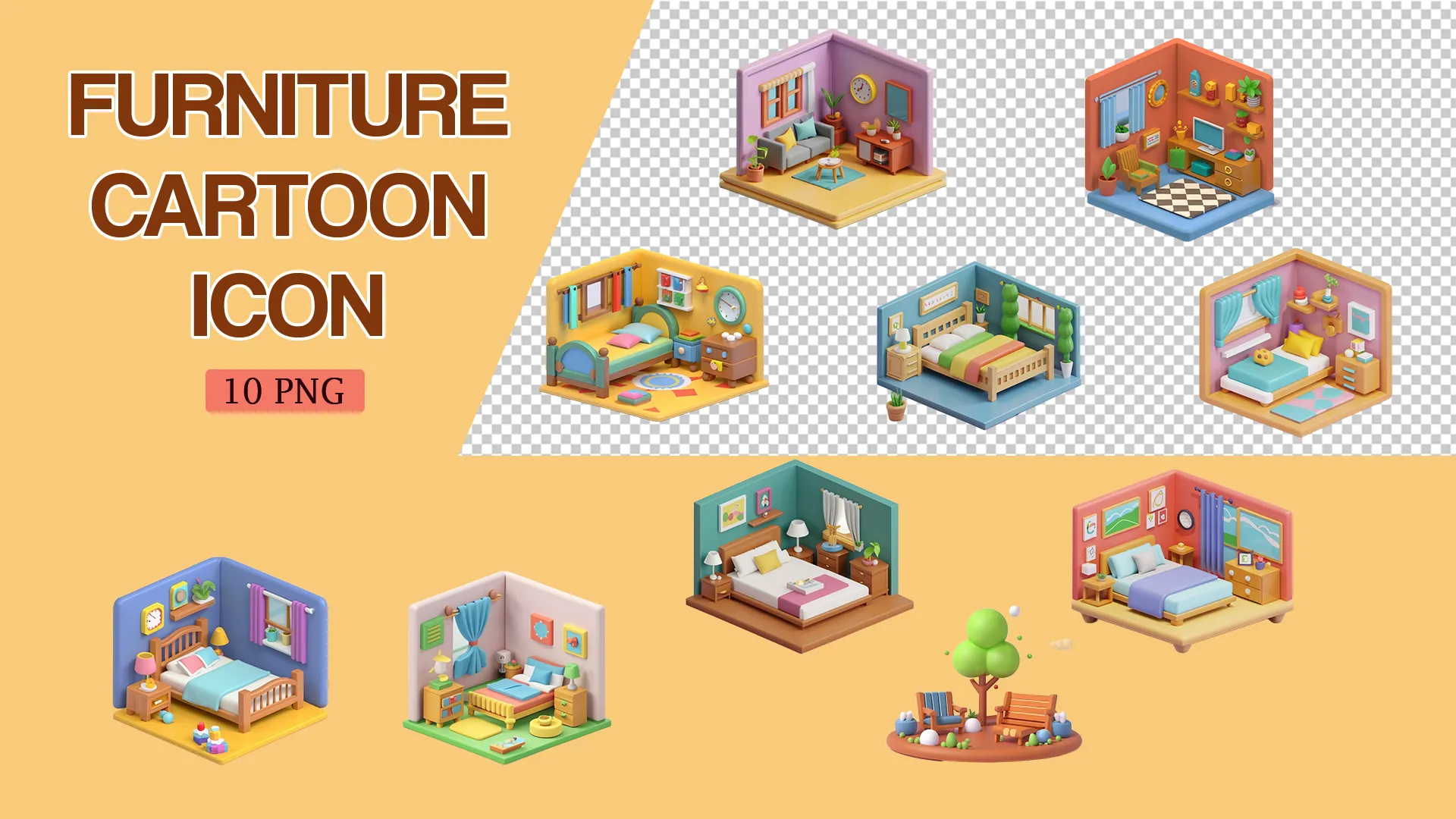 Playful and Colorful 3D Furniture Icons Pack